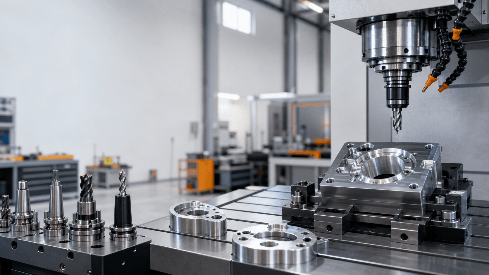 Macchina CNC e componenti metallici in officina